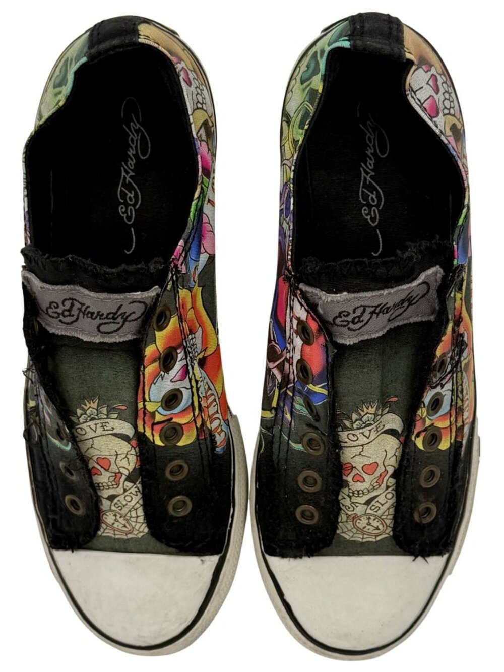 VTG Ed Hardy Black Tattoo Print Canvas Sneakers 8 | Y2K Skater Grunge Streetwear - Picture 14 of 16